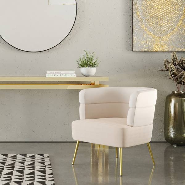 Loungesessel Sandwich Beige - Samt - Stahl - 69 x 71 x 64 cm