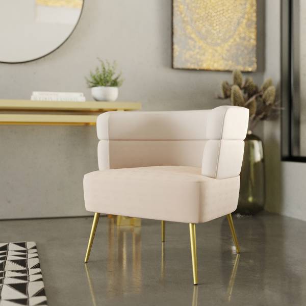 Loungesessel Sandwich Beige - Samt - Stahl - 69 x 71 x 64 cm