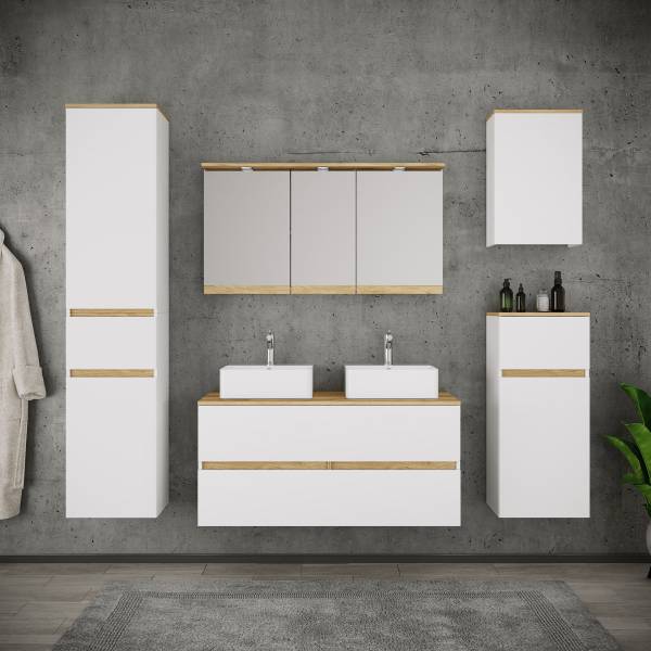 Badkamerset Cosila 5-delig combi D wit/eikenhouten look