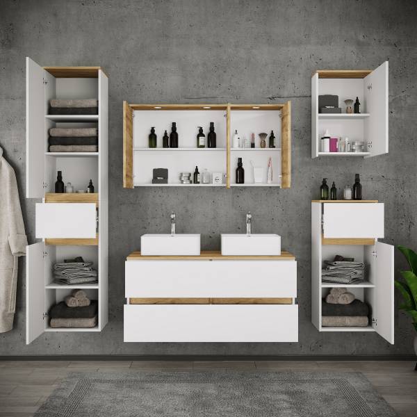 Badkamerset Cosila 5-delig combi D wit/eikenhouten look