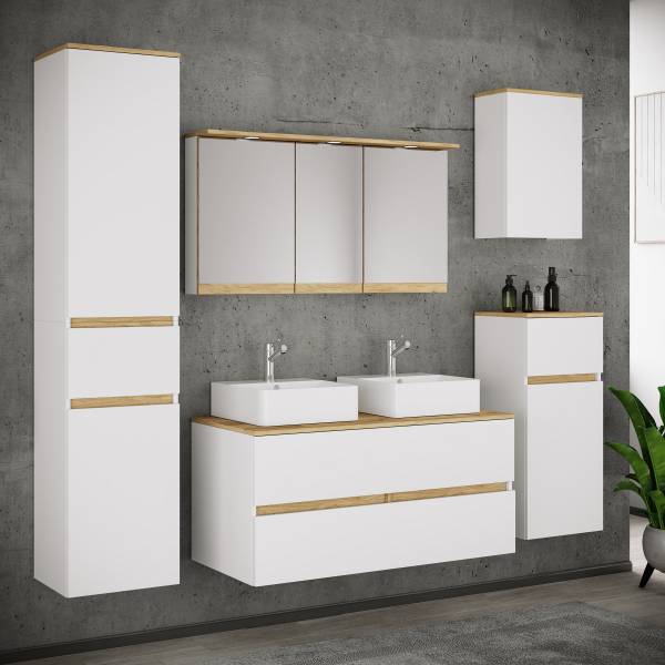 Badkamerset Cosila 5-delig combi D wit/eikenhouten look