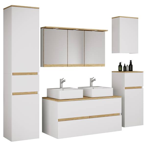 Badkamerset Cosila 5-delig combi D wit/eikenhouten look