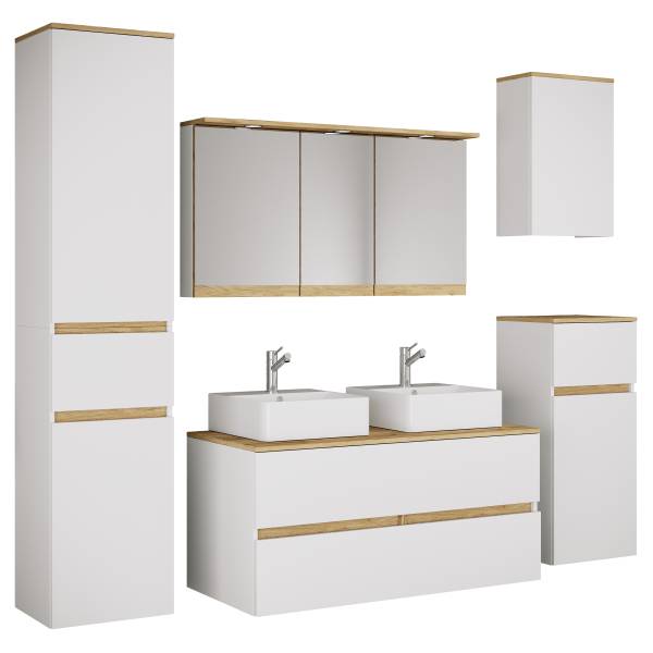 Badkamerset Cosila 5-delig combi D wit/eikenhouten look