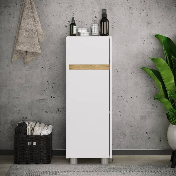 Unterschrank Cosila mit Füßen Weiß / Eiche Dekor