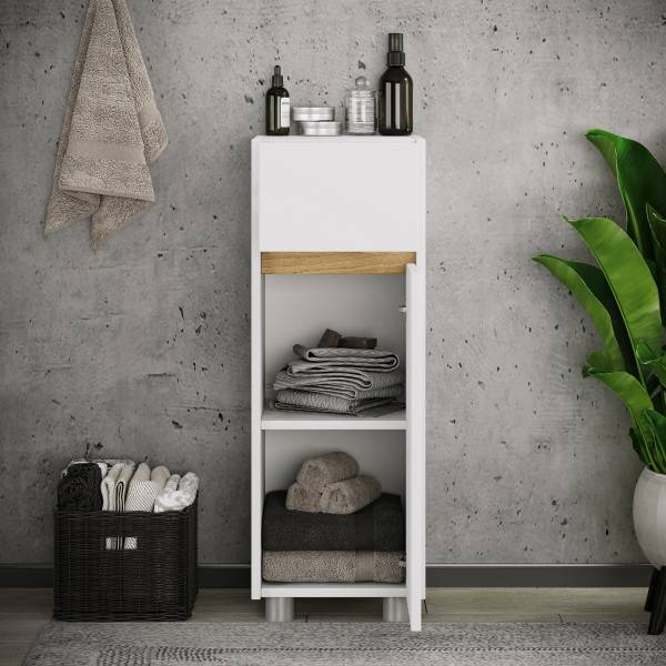 Unterschrank Cosila mit Füßen Weiß / Eiche Dekor