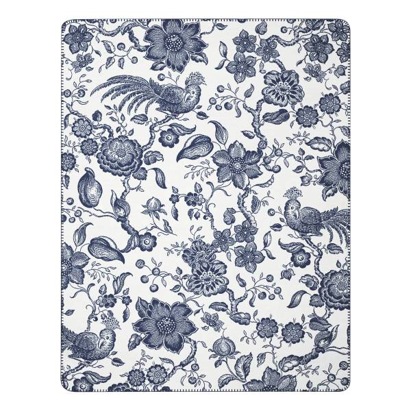 Tagesdecke Navy Peony Mischgewebe - Blau