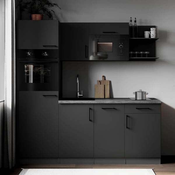 Cuisine équipée auton. Oliver avec micro Gris mat - Largeur : 205 cm