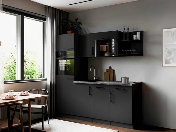 Cuisine équipée auton. Oliver avec micro Gris mat - Largeur : 205 cm