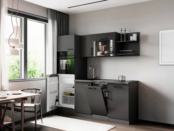 Cuisine équipée auton. Oliver avec micro Gris mat - Largeur : 205 cm