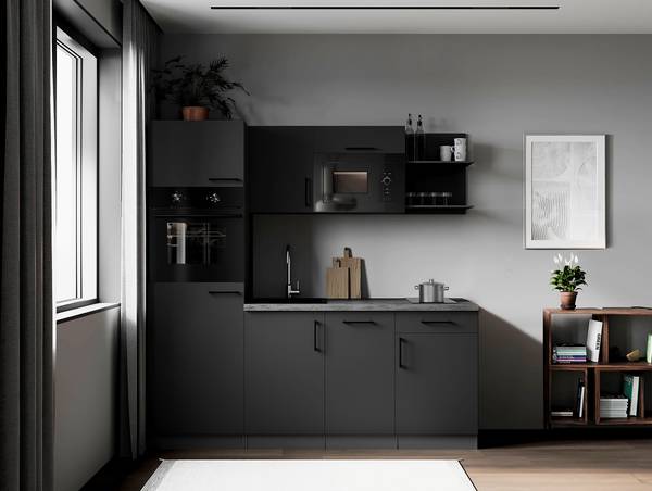 Cuisine équipée auton. Oliver avec micro Gris mat - Largeur : 205 cm