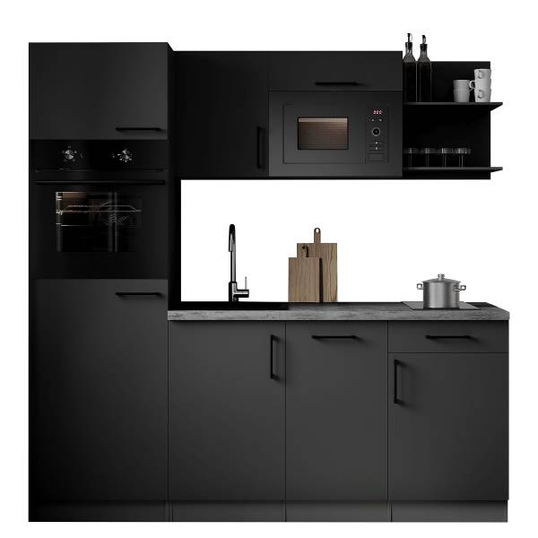 Cuisine équipée auton. Oliver avec micro Gris mat - Largeur : 205 cm