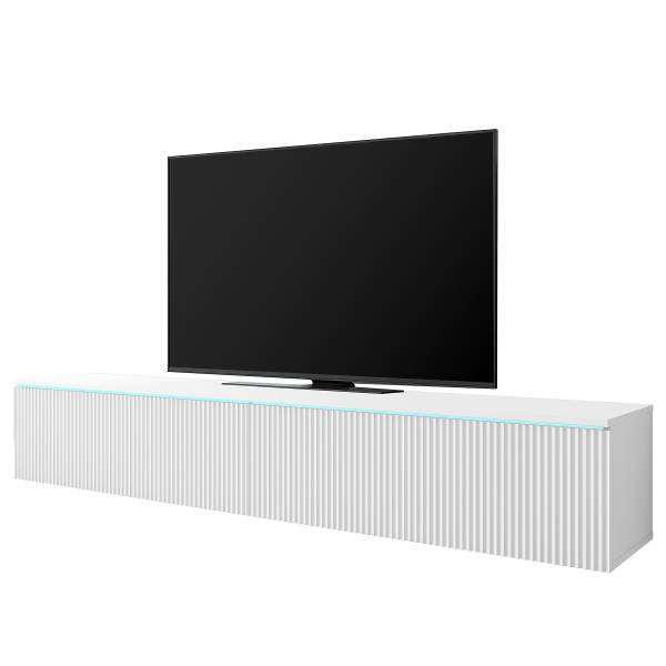 TV-Lowboard Minnas - 180 cm geriffelt Inkl. Beleuchtung - Weiß