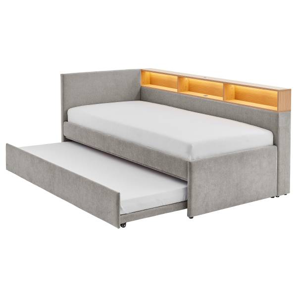 Polsterbett Uno mit Tandemliege Eiche Dekor - Microfaser Wiam: Stahl - 90 x 200cm