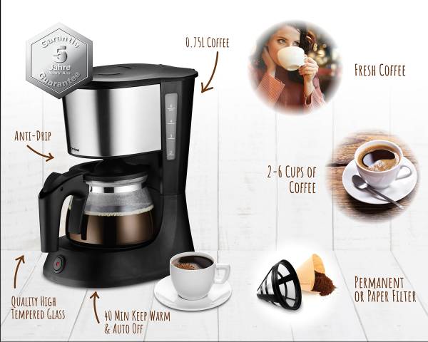 Filterkaffeemaschine Perfect Coffee 6 Schwarz - Edelstahl - Polypropylen - 22 x 16 x 27 cm