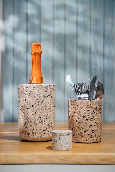 Flaschenkühler Terrazzo Steinzeug - Weiß