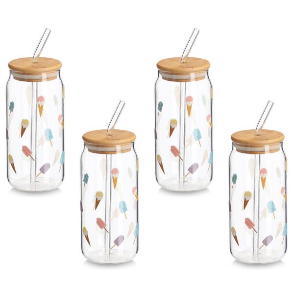 Trinkglas Ice Cream 4er-Set Glas / Bambus - Transparent