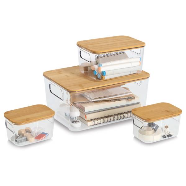 Aufbewahrungsboxen-Set Yuhuo 4-teilig ABS / Bambus - Transparent