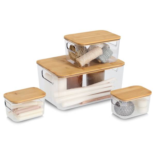 Aufbewahrungsboxen-Set Yuhuo 4-teilig ABS / Bambus - Transparent
