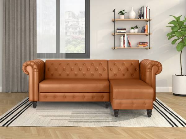 Ecksofa Favar mit Schlaffunktion Cognac - Kunstleder