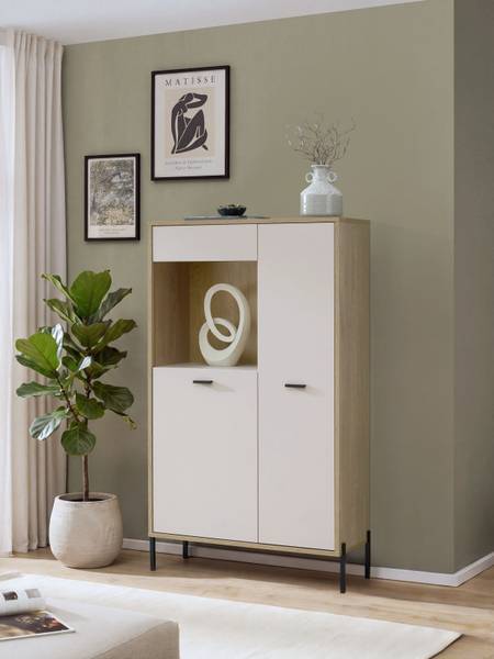 Highboard Cozar mit Glastür Kaschmir / Eiche Hell Dekor