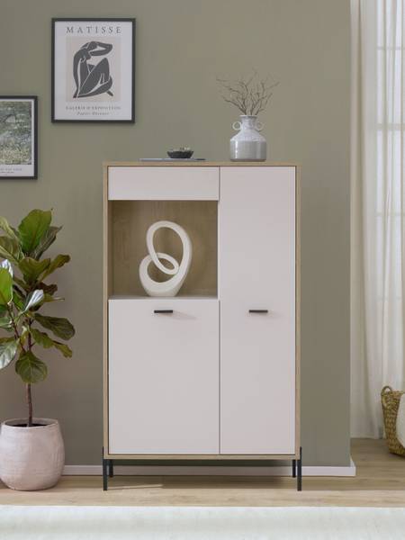 Highboard Cozar mit Glastür Kaschmir / Eiche Hell Dekor