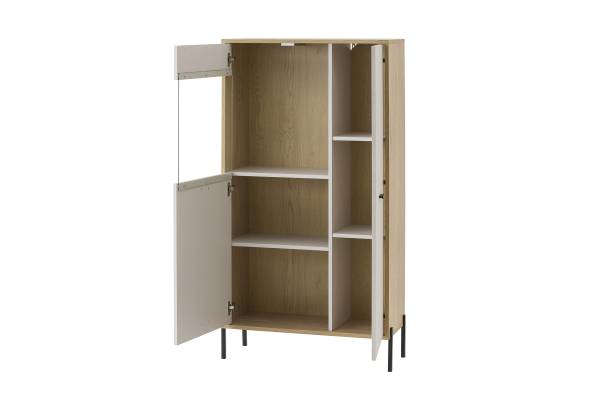 Highboard Cozar mit Glastür Kaschmir / Eiche Hell Dekor