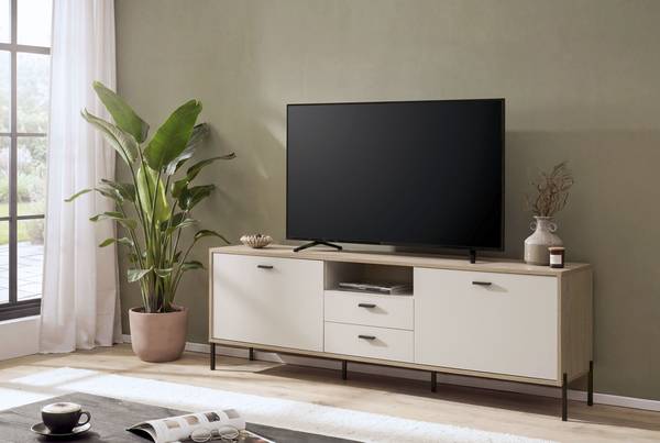 TV-Lowboard Cozar Kaschmir / Eiche Hell Dekor