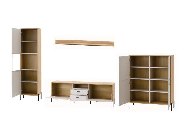 Wohnwand Cozar 4-teilig - Highboard Kaschmir / Eiche Hell Dekor