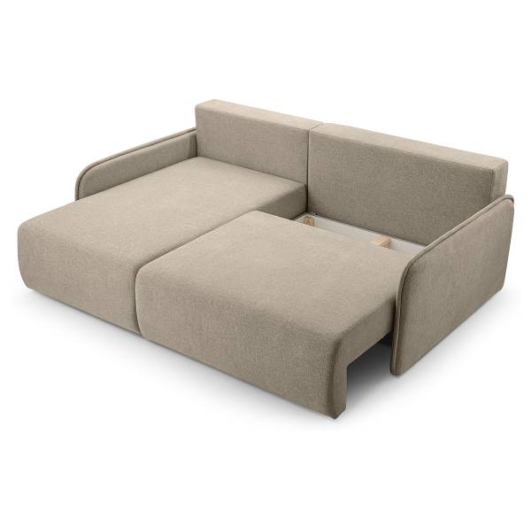 Ecksofa Netarro mit Schlaffunktion Warmes Beige - Longchair davorstehend links