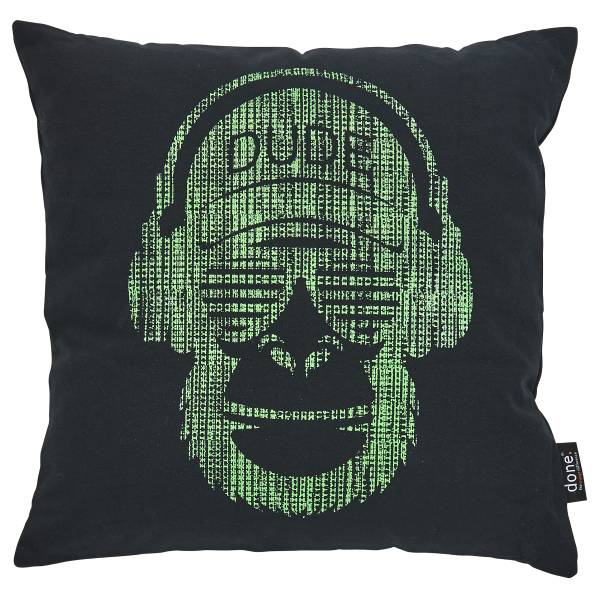 Coussin Singe Pierre Coton - Noir / Vert - 45 x 45 cm