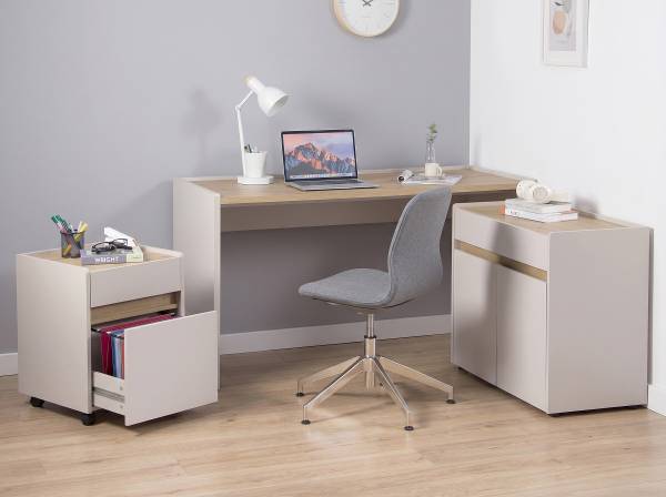 Schreibtisch Aluri Beige - Braun - Holzwerkstoff - 138 x 76 x 60 cm