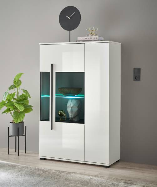 Highboard Farson mit Glastür - 90 cm Hochglanz Weiß