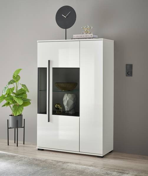 Highboard Farson mit Glastür - 90 cm Hochglanz Weiß