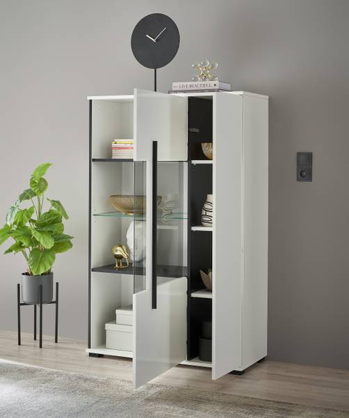 Highboard Farson mit Glastür - 90 cm Hochglanz Weiß