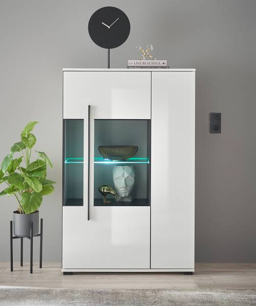 Highboard Farson mit Glastür - 90 cm Hochglanz Weiß
