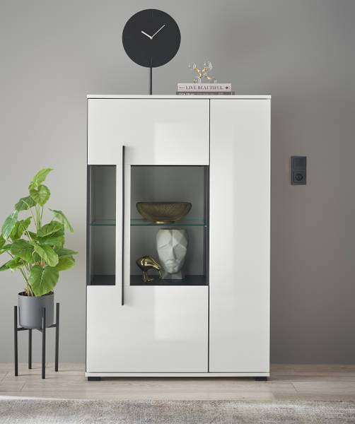 Highboard Farson mit Glastür - 90 cm Hochglanz Weiß