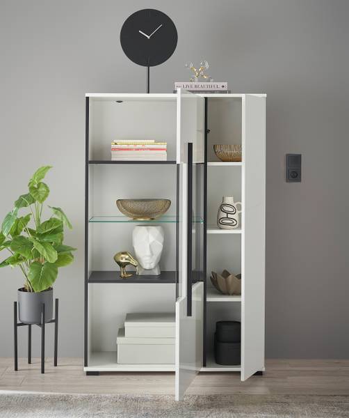 Highboard Farson mit Glastür - 90 cm Hochglanz Weiß