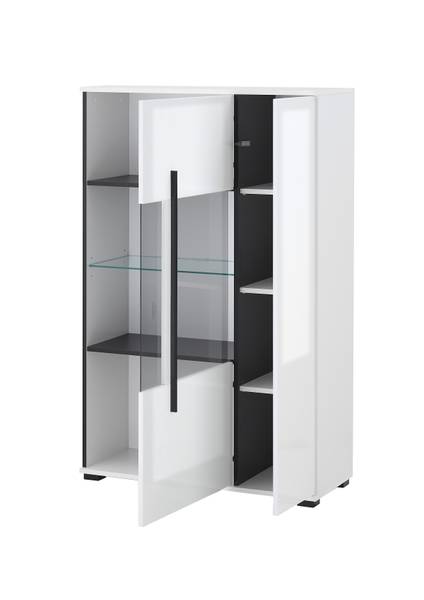 Highboard Farson mit Glastür - 90 cm Hochglanz Weiß