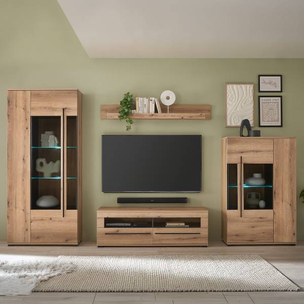 Wohnwand Farson 4-teilig - Vitrine Braun - Eiche - 340 x 200 x 42 cm