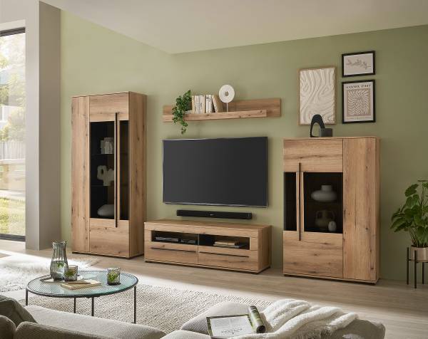 Wohnwand Farson 4-teilig - Vitrine Braun - Eiche - 340 x 200 x 42 cm
