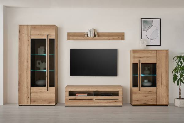 Wohnwand Farson 4-teilig - Vitrine Braun - Eiche - 340 x 200 x 42 cm