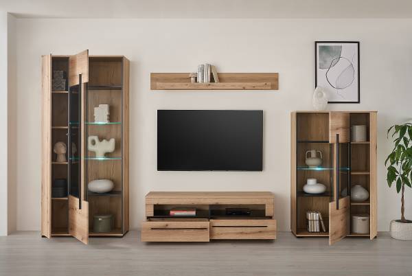 Wohnwand Farson 4-teilig - Vitrine Braun - Eiche - 340 x 200 x 42 cm