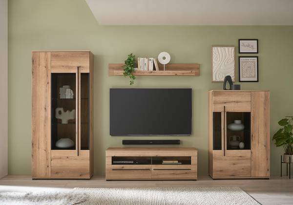 Wohnwand Farson 4-teilig - Vitrine Braun - Eiche - 340 x 200 x 42 cm