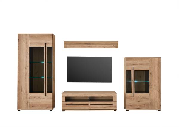 Wohnwand Farson 4-teilig - Vitrine Braun - Eiche - 340 x 200 x 42 cm