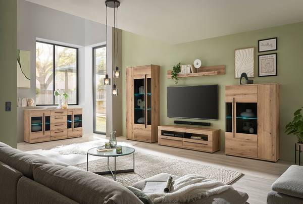 Wohnwand Farson 4-teilig - Vitrine Braun - Eiche - 340 x 200 x 42 cm