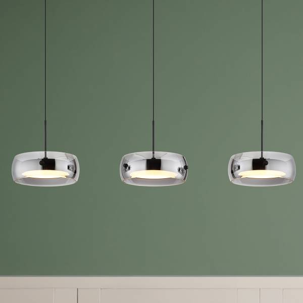 Pendelleuchte Livion Eisen / Rauchglas - 3-flammig