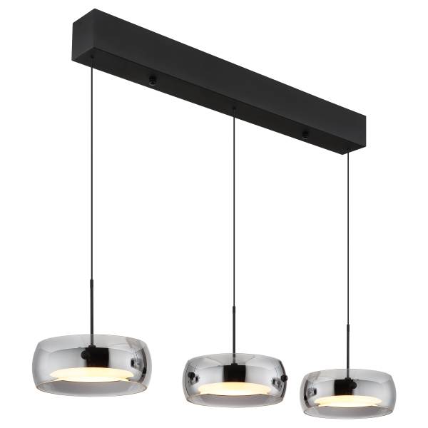 Pendelleuchte Livion Eisen / Rauchglas - 3-flammig