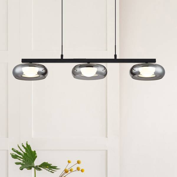 Pendelleuchte Carlene Typ A Eisen / Rauchglas - 3-flammig