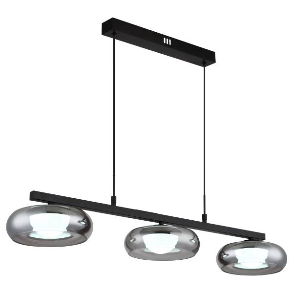 Pendelleuchte Carlene Typ A Eisen / Rauchglas - 3-flammig