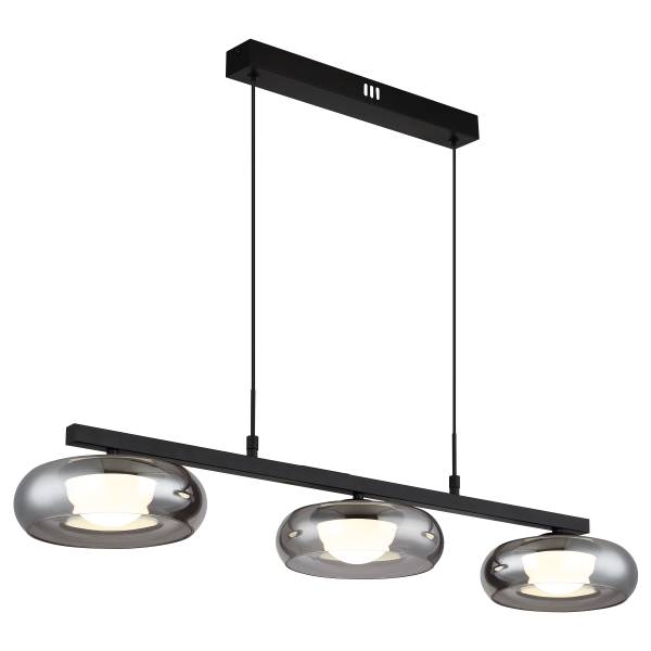 Pendelleuchte Carlene Typ A Eisen / Rauchglas - 3-flammig